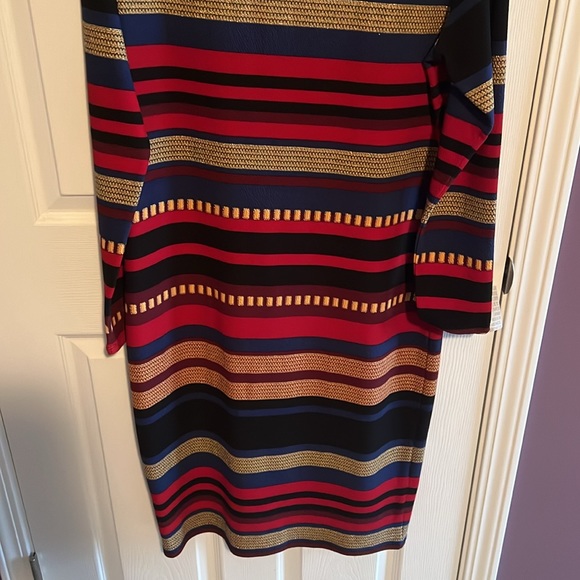 LuLaRoe Elegant Debbie pencil sheath dress gold red black stripe size XL X Large - Picture 3 of 6